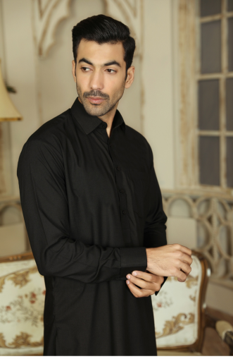 MEN READY TO WEAR DRESS-Black Shalwar Kameez