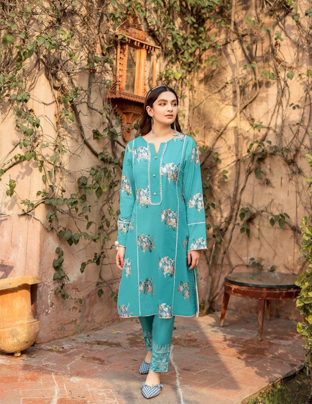 Blue Hue Silk lawn with cotton net dupatta 3pcs