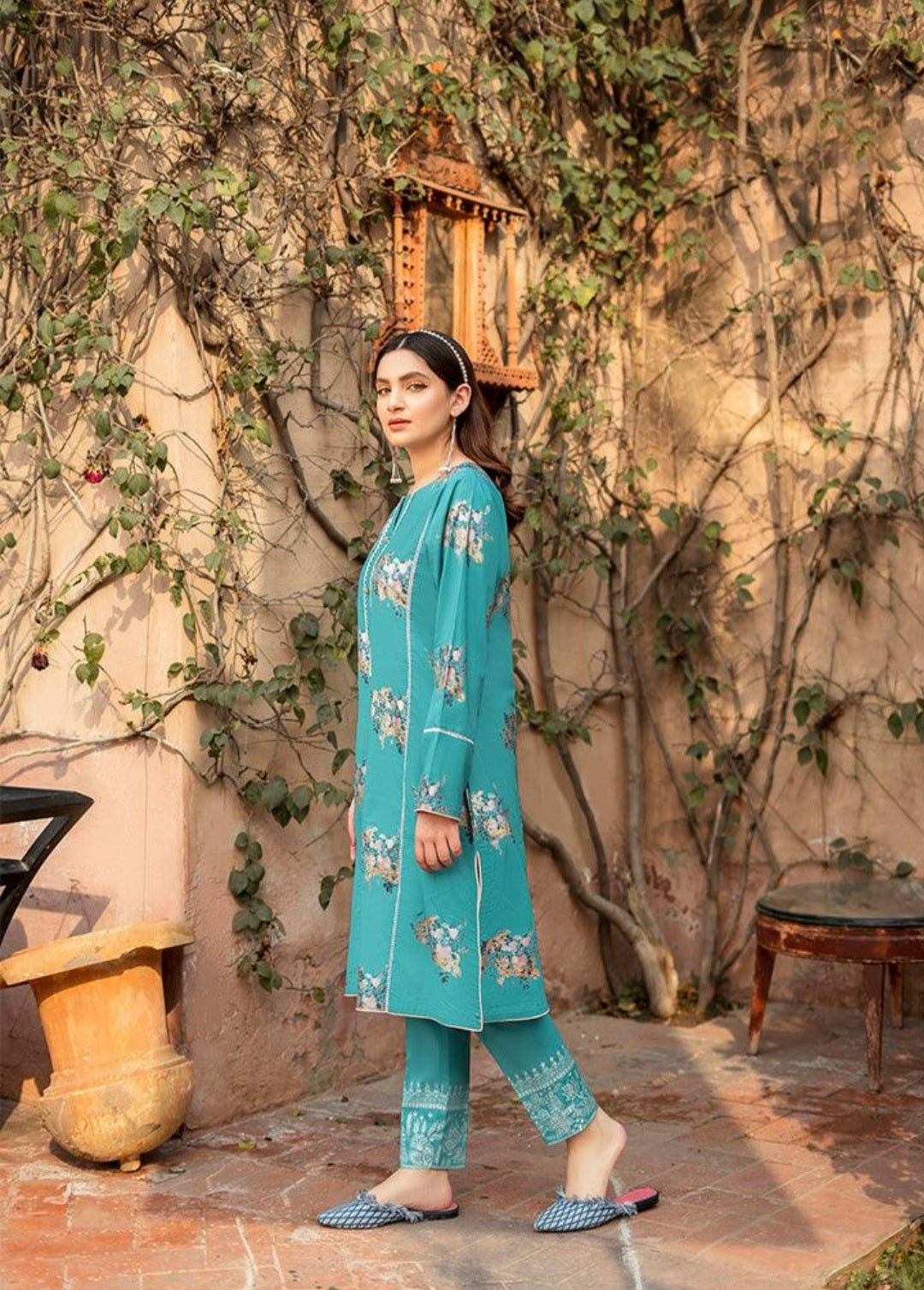 Blue Hue Silk lawn with cotton net dupatta 3pcs