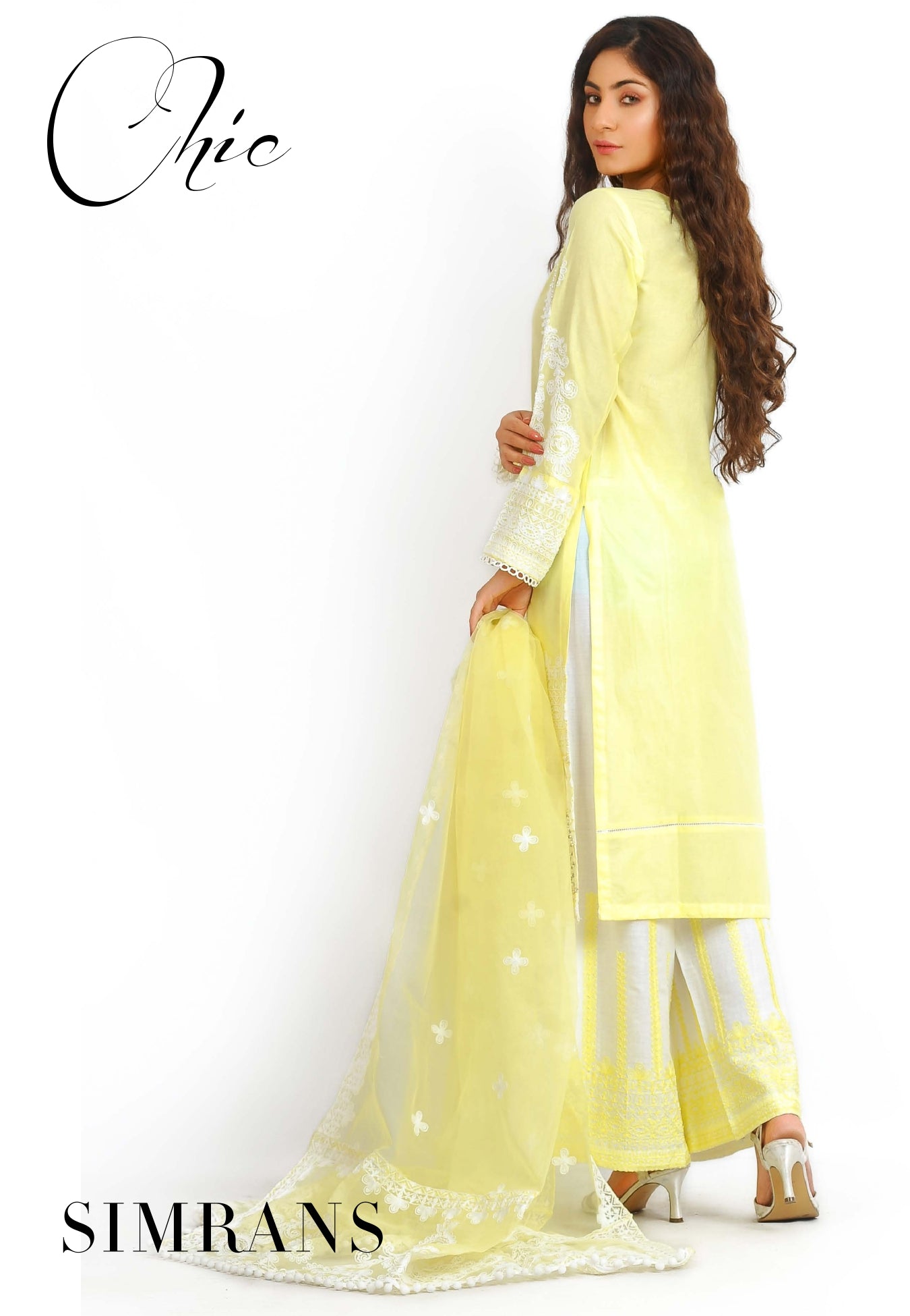 Embroidered dress with Organza dupatta 3Pcs by Simran