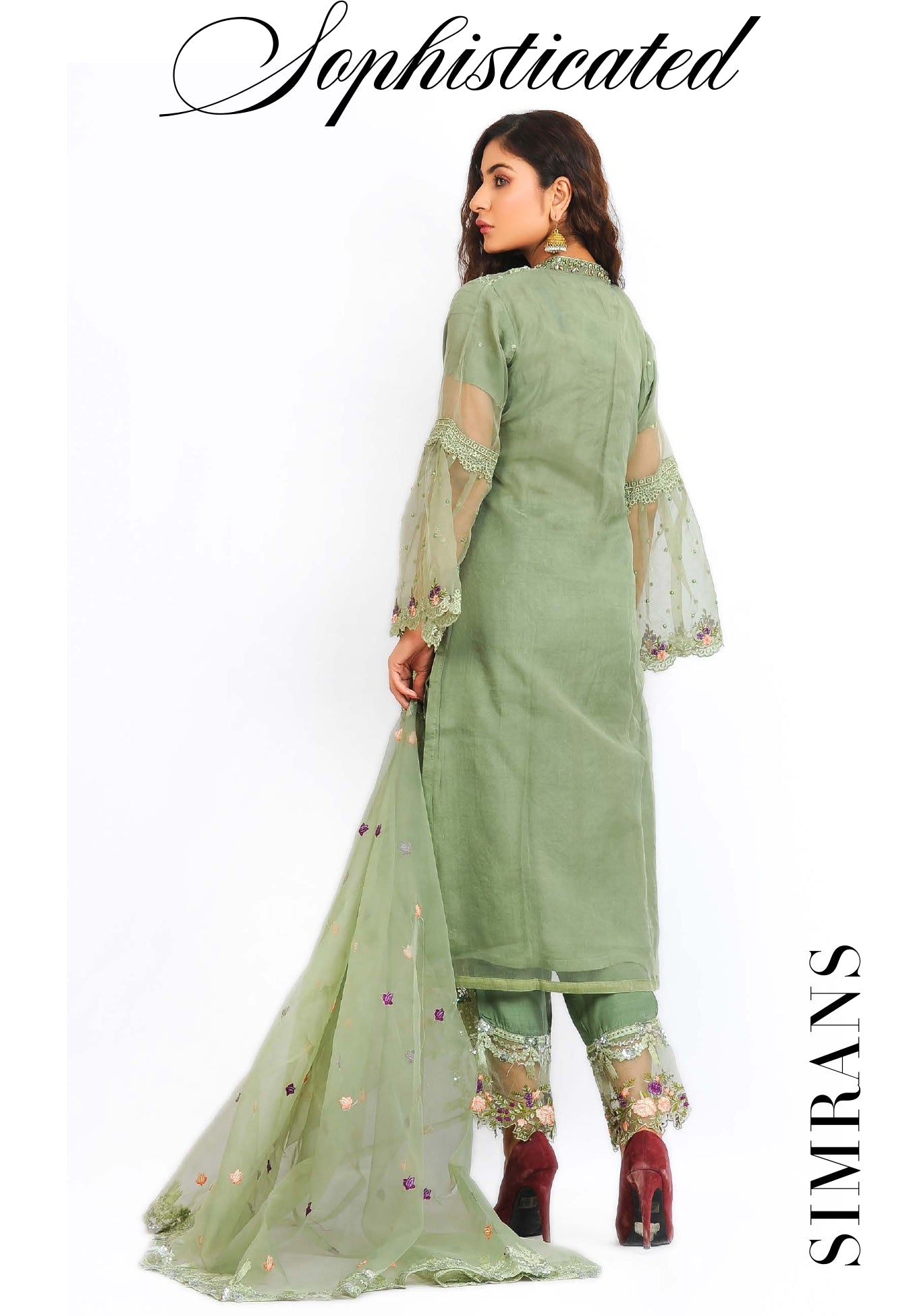 Embroidered detailed dress with Organza dupatta 3Pcs by Simran