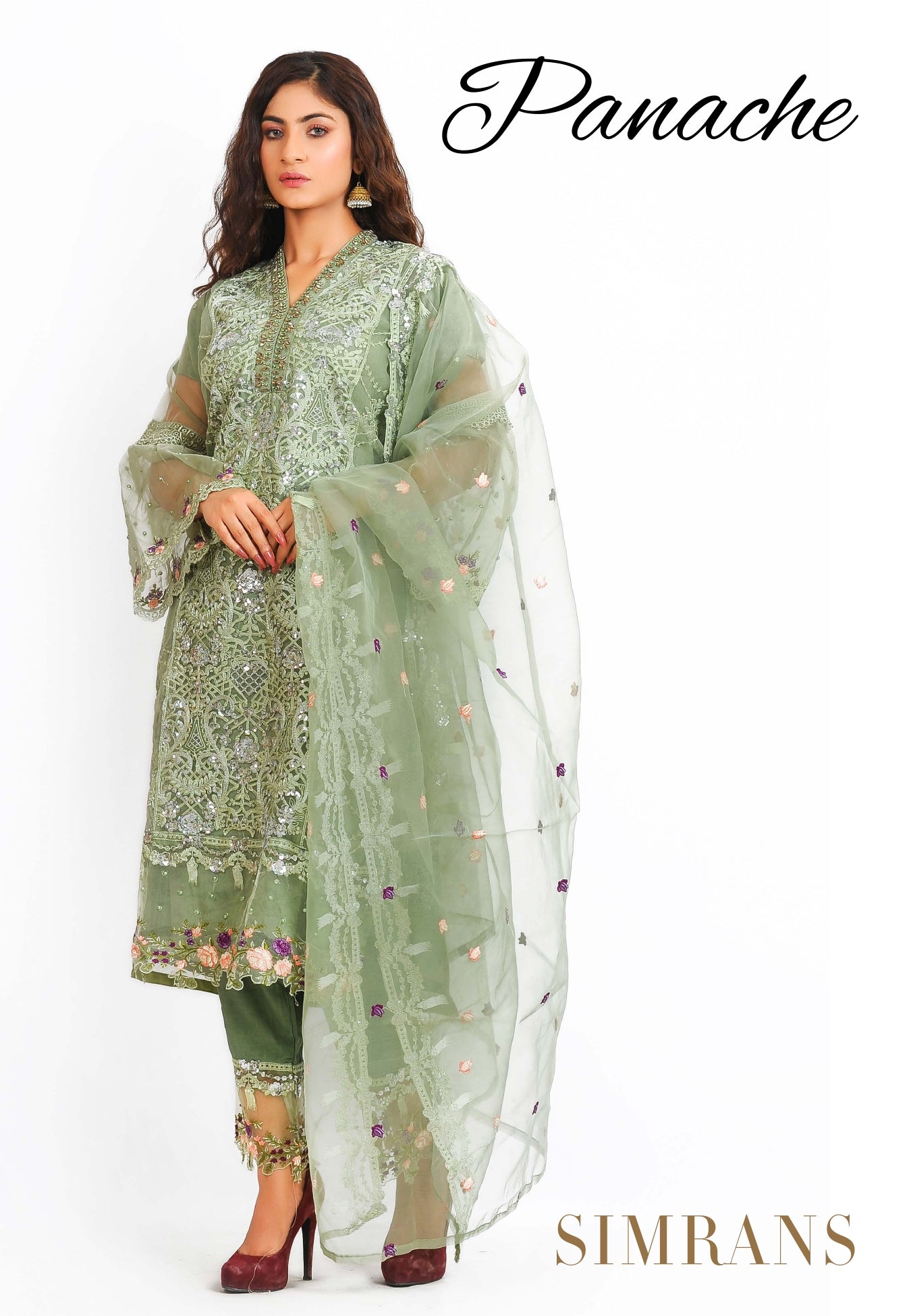 Embroidered detailed dress with Organza dupatta 3Pcs by Simran