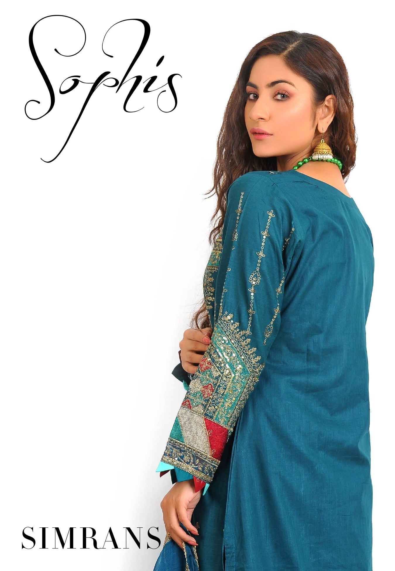 Embroidered handwork dress 3Pcs by Simran-Teal